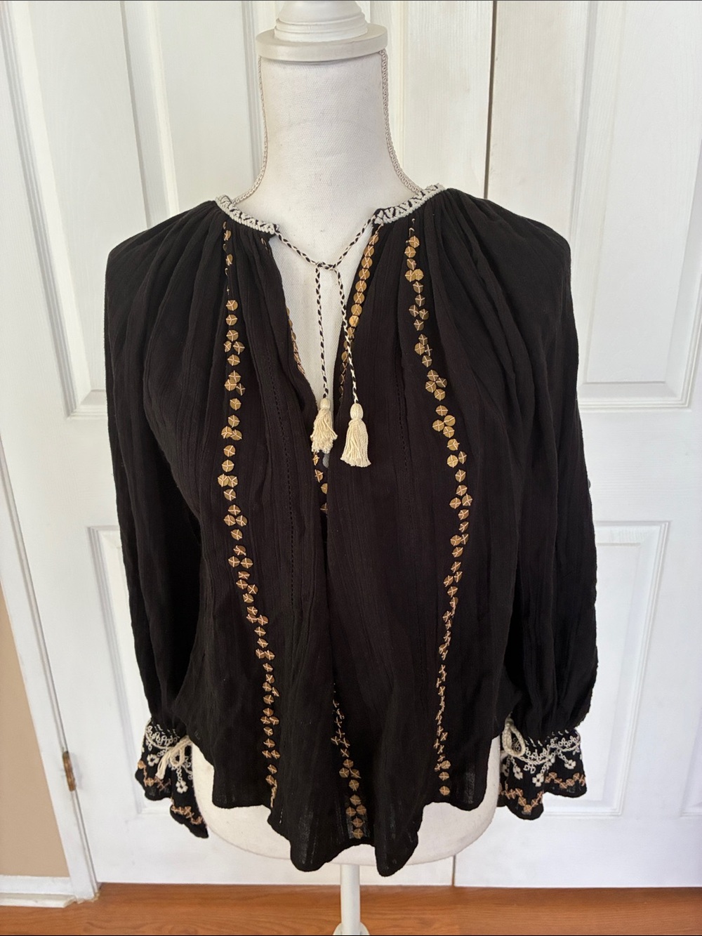 NEW Isabel Marant blouse Black Embellished Metal Disc Cotton Gauze Boho Peasant